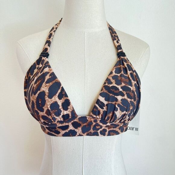 Bar III Cheetah Print Halter Bikini Top Brown Natural Size XS - Picture 3 of 10